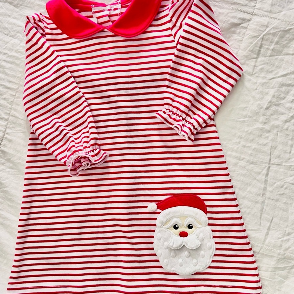 Girls Zucchini Red and White Santa Appliqué Christmas Dress Size 4T EUC